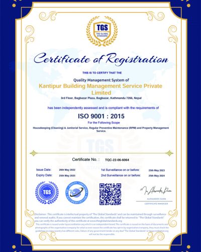 Kantipur Building Management Service Private Limited ISO 9001-2015